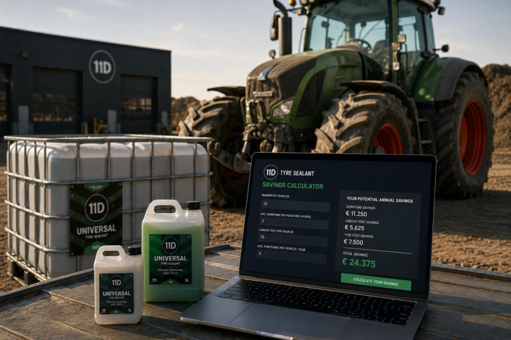 11D Tyre Sealant products with laptop with preview calculator